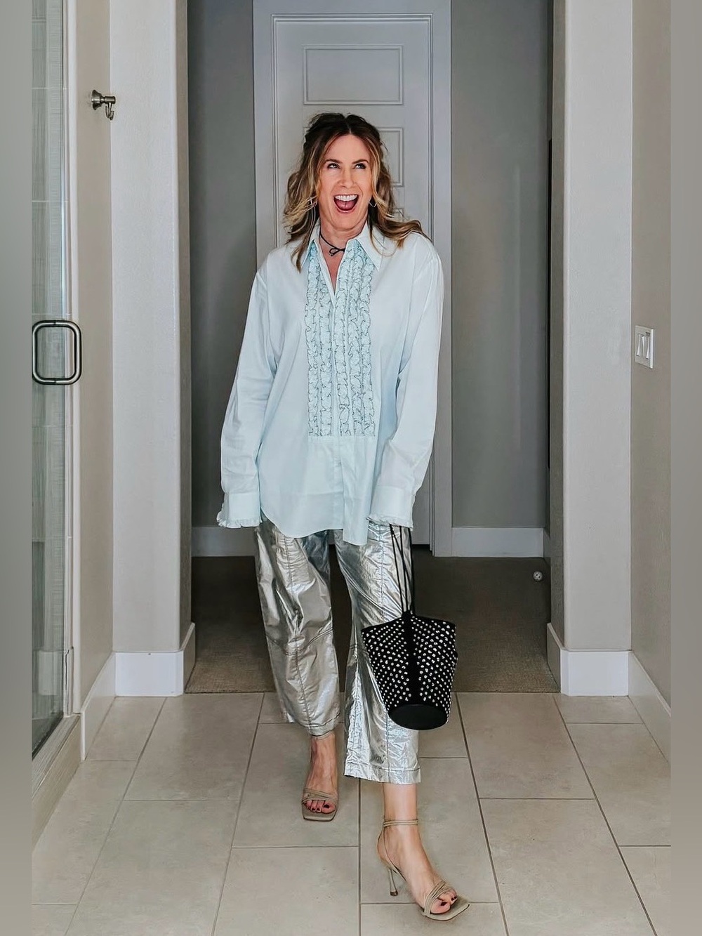 Isabel Marant Aude Metallic Silver Cropped Ankle Pants